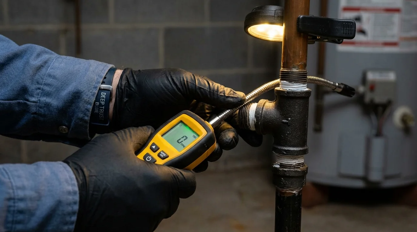 Gas leak detection with electronic sniffer by Johns Plumbing LLC in Woodinville