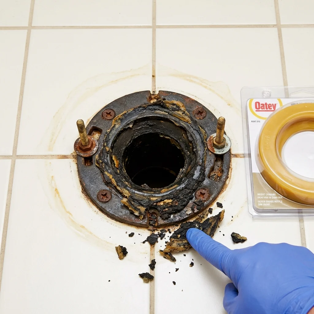 Failed wax ring showing water seepage at the base of a toilet in a Woodinville, WA home