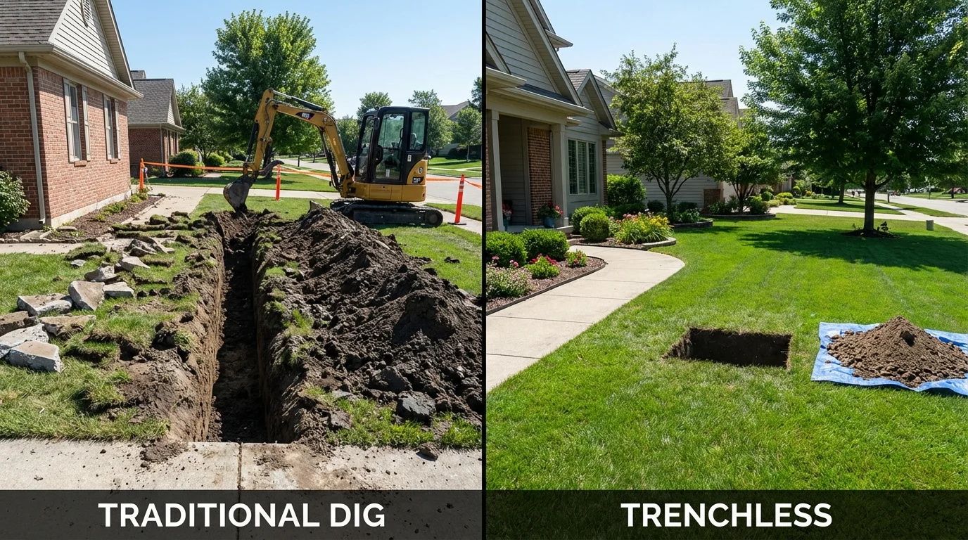 Trenchless sewer repair with minimal yard damage versus traditional excavation in Woodinville, WA